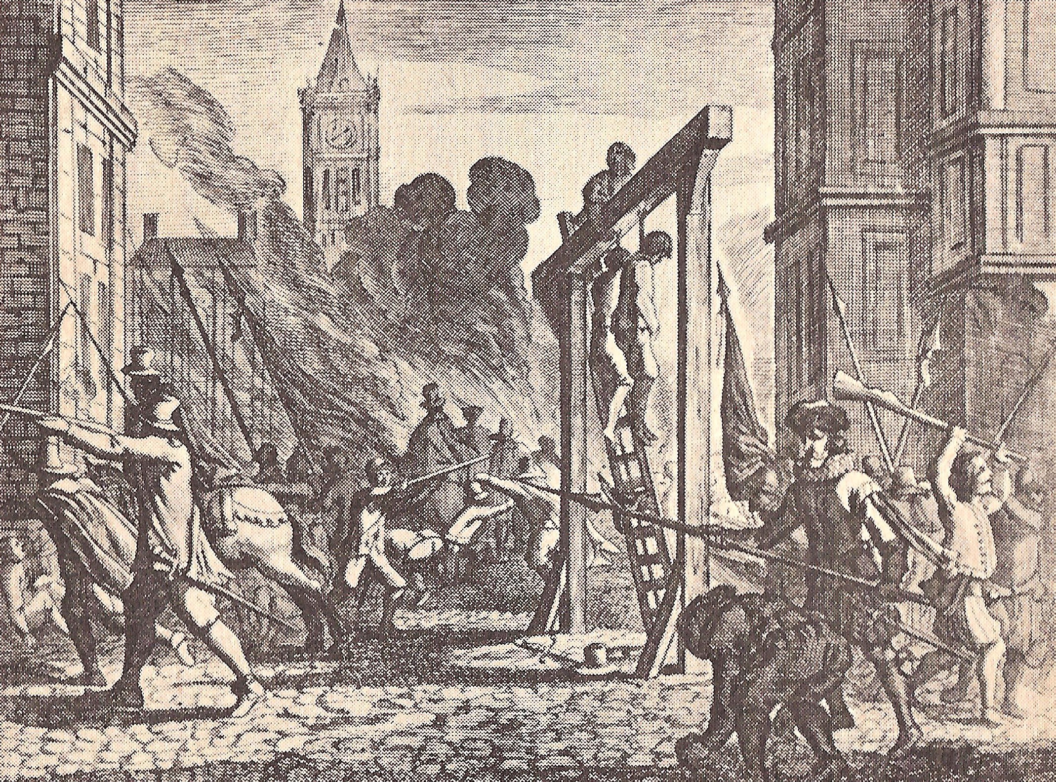 The hanging of Guy de Brès and Peregrin de la Grange on 31st of May, 1567.